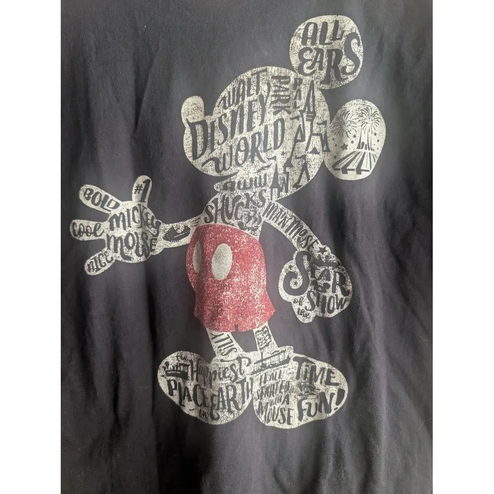 Disney Parks Authentic‎  Mickey Mouse Black Word Cloud Print T-Shirt Adult 2X